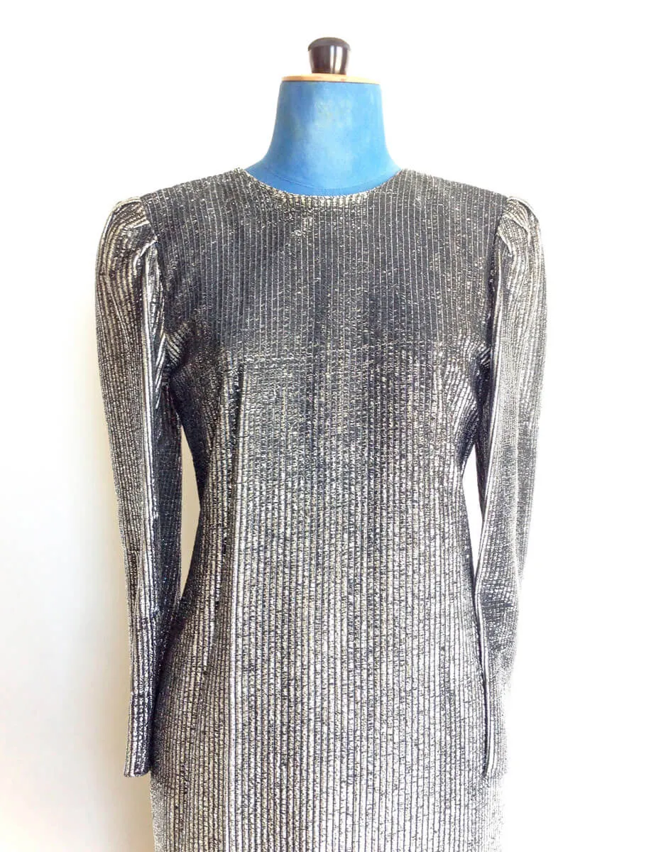 Silver Sheath Dress Draped Bow Back