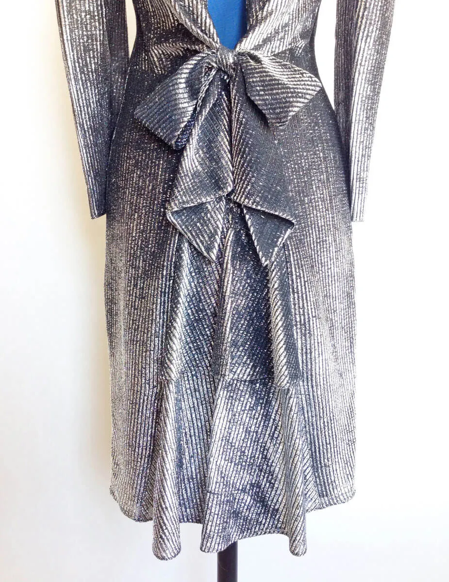 Silver Sheath Dress Draped Bow Back