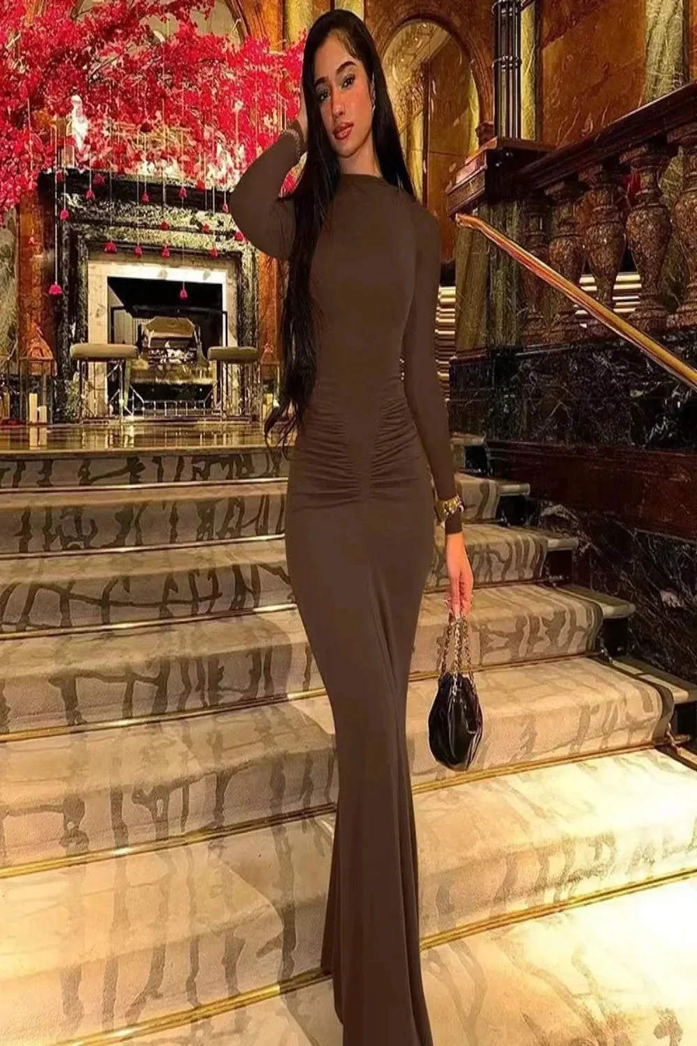 Simple O-Neck Sheath Ruched Dress