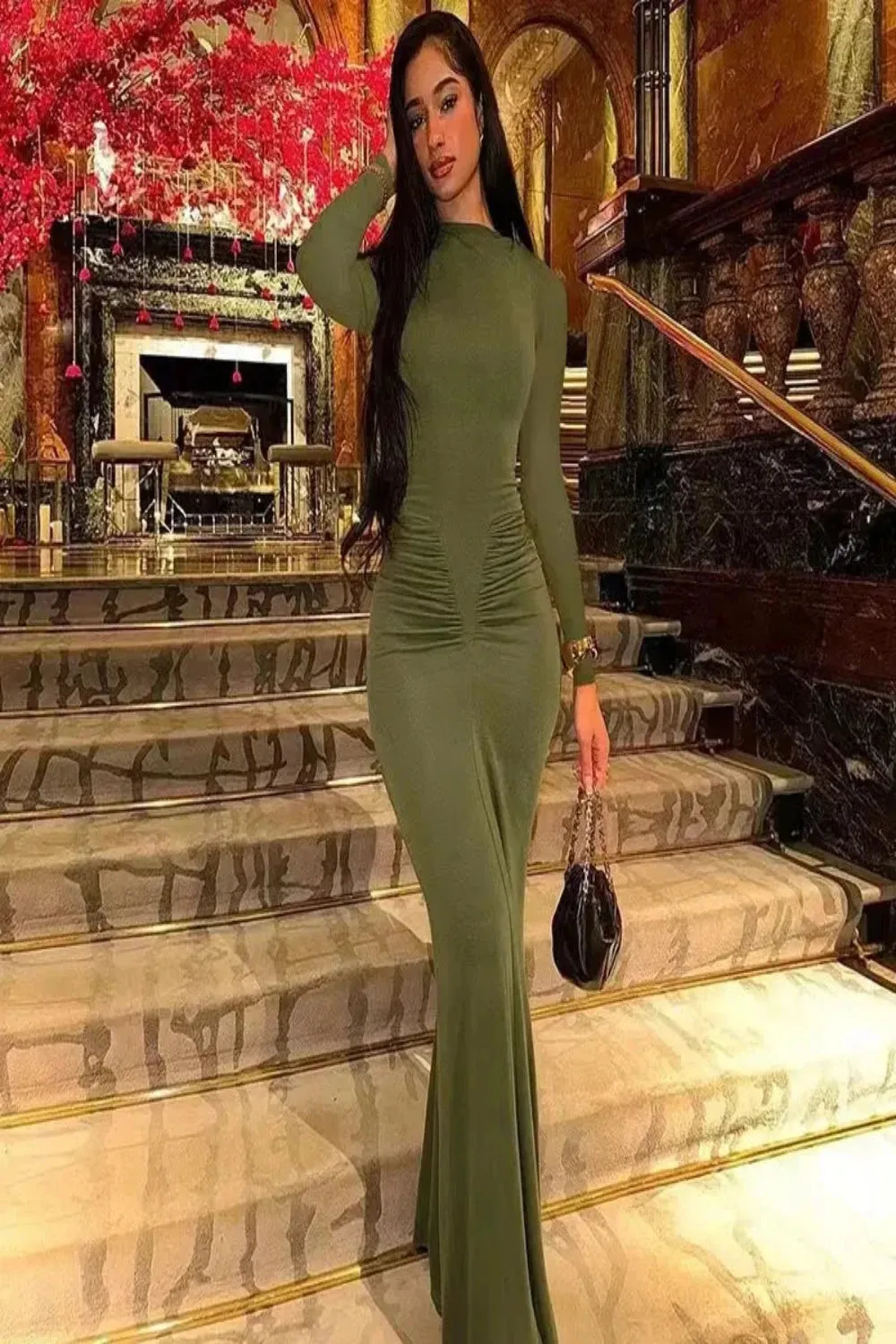 Simple O-Neck Sheath Ruched Dress
