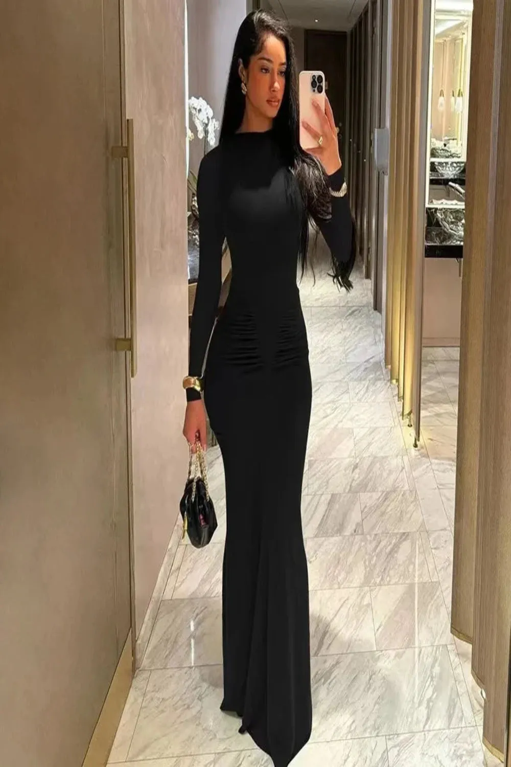 Simple O-Neck Sheath Ruched Dress
