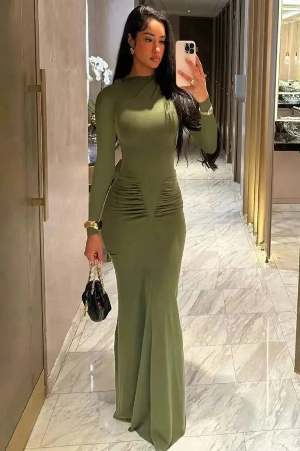 Simple O-Neck Sheath Ruched Dress