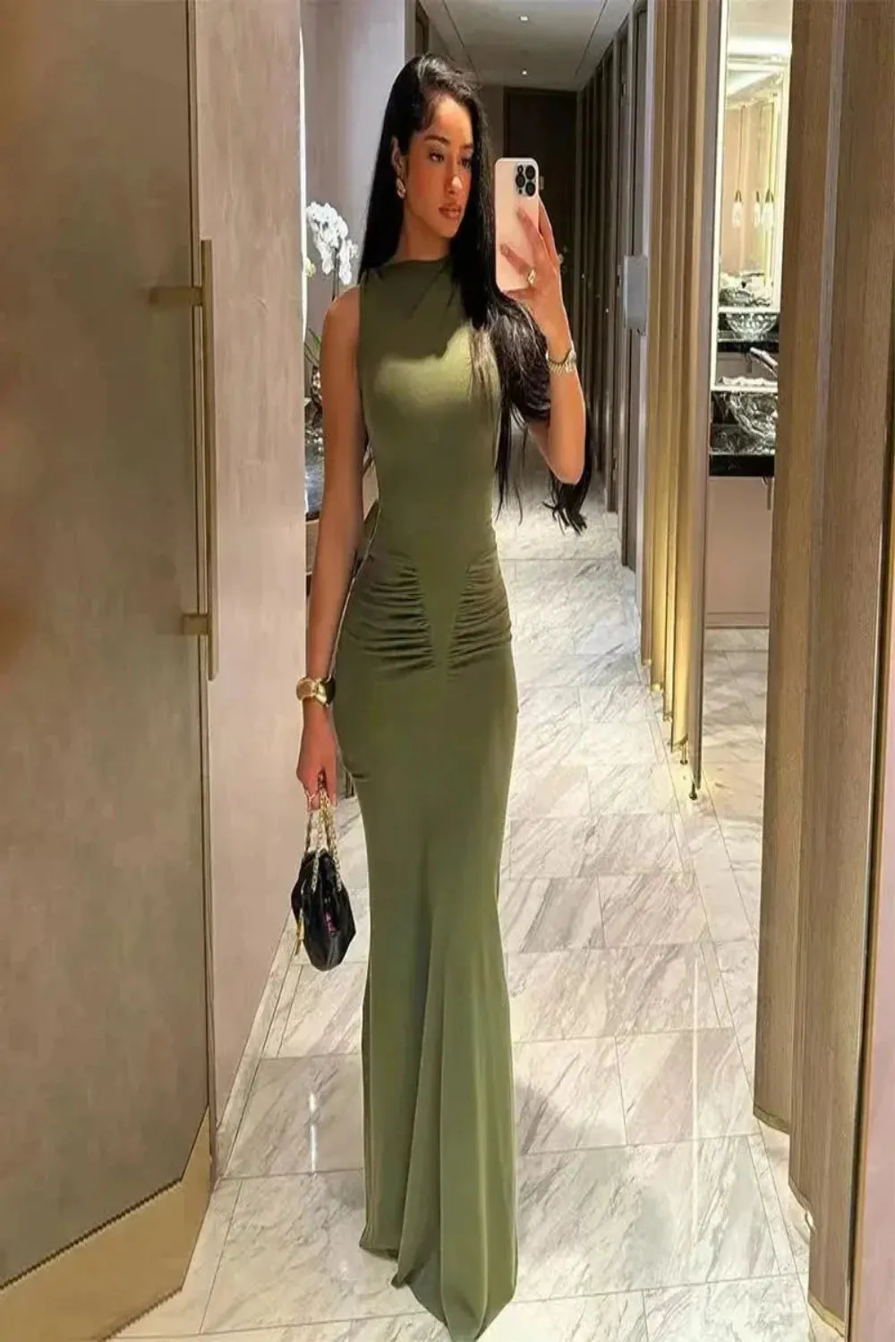 Simple O-Neck Sheath Ruched Dress
