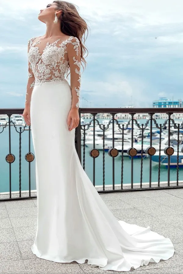 Simple Sheath Wedding Dress with Lace and Long Sleeves