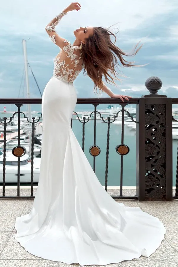 Simple Sheath Wedding Dress with Lace and Long Sleeves
