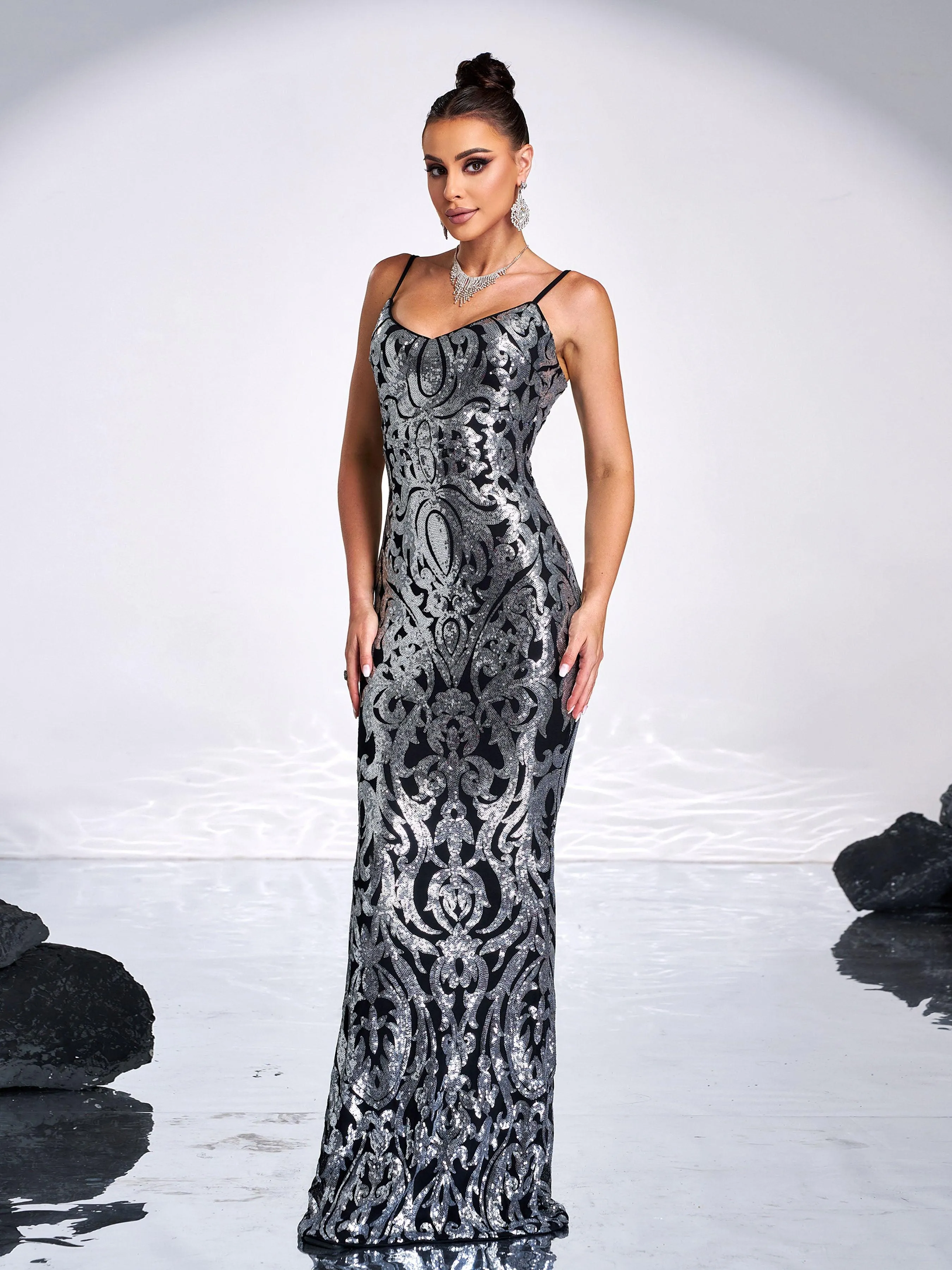 Spaghetti V-neck Mermaid Dress M0808