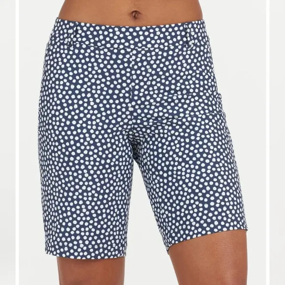 SPANX Sunshine Short 10&quot; Womens Medium Boat Beach Board Bermuda Navy Swim Shorts