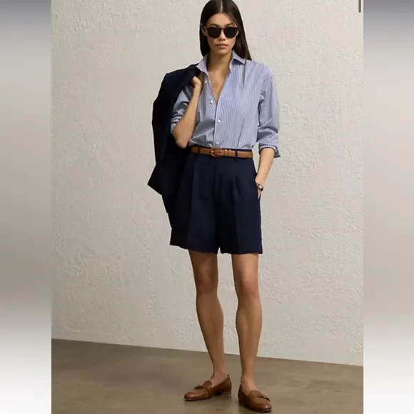 St. John Santana Knit Bermuda high waisted pleated shorts Akris The Row Toteme