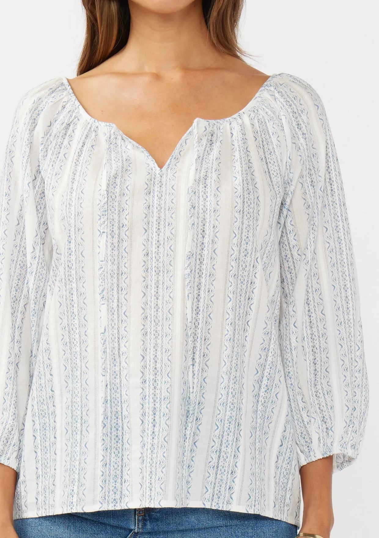 Striped Raglan Billowy Sleeve Tie Blouse
