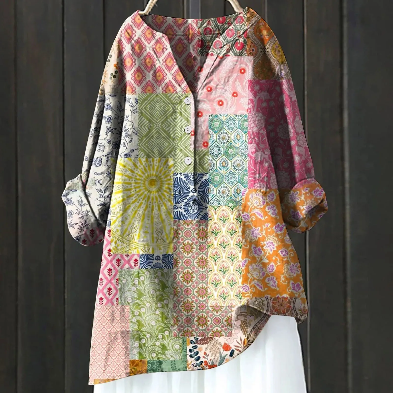 Summer Elegant Blouses For Women 2025 Women Casual Plus Size V Neck Printed Loose Button Tunic Shirt Blouse Tops 한국인후기많은옷
