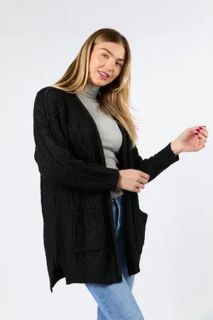 Sweet Nothings Black Chunky Cable Knit Cardigan FINAL SALE