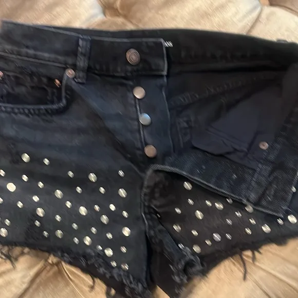 The Kooples Black Distressed Embellished Denim Shorts Kooples Sz 1 US Sz 0