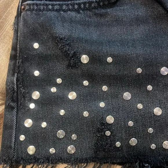 The Kooples Black Distressed Embellished Denim Shorts Kooples Sz 1 US Sz 0