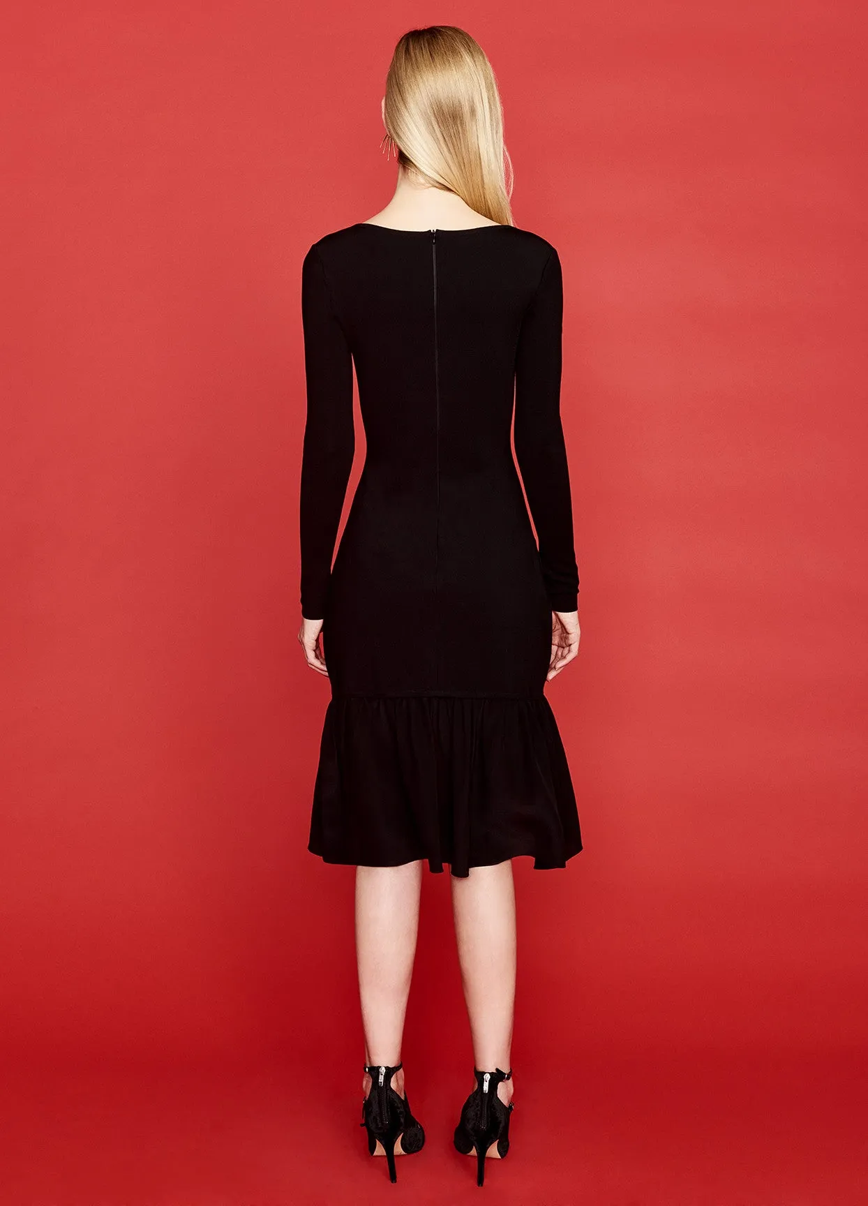 Tilda - Long Sleeve Cocktail Dress with Silk Taffeta Ruffle
