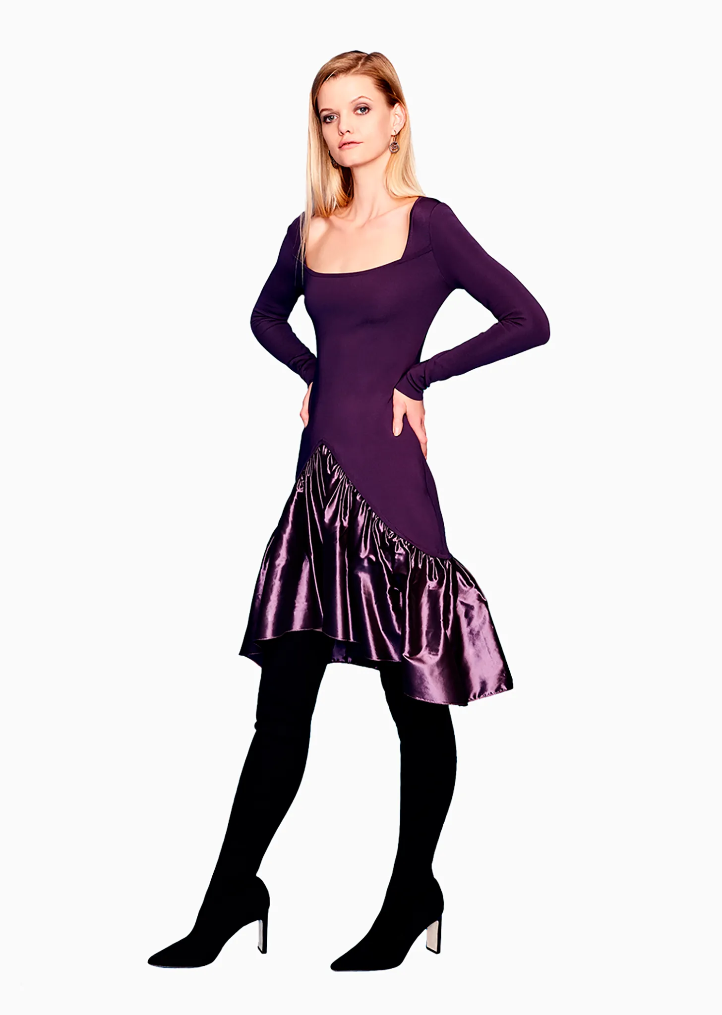 Tilda - Long Sleeve Cocktail Dress with Silk Taffeta Ruffle