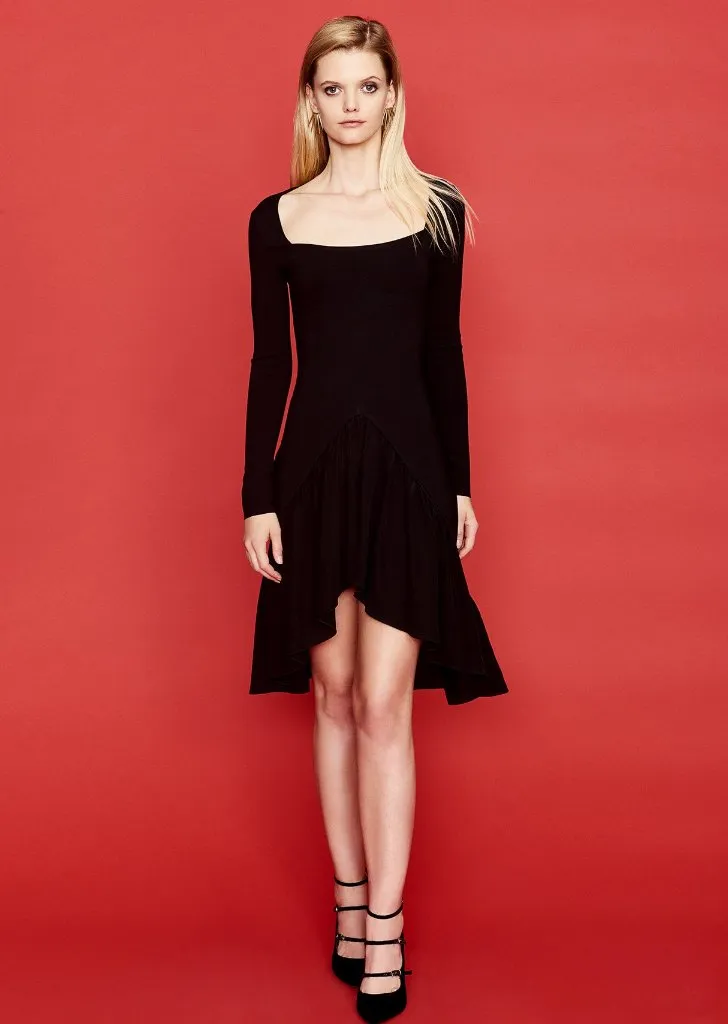 Tilda - Long Sleeve Cocktail Dress with Silk Taffeta Ruffle