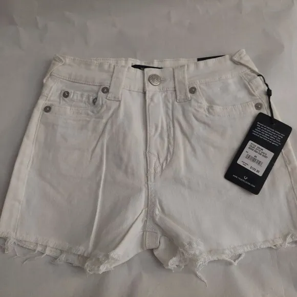 True Religion Brand Jeans White Denim Maisie High Rise Shorts NWT $129