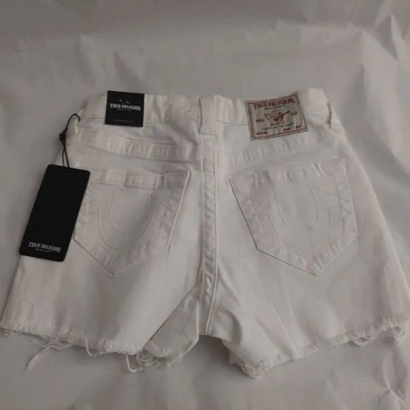 True Religion Brand Jeans White Denim Maisie High Rise Shorts NWT $129