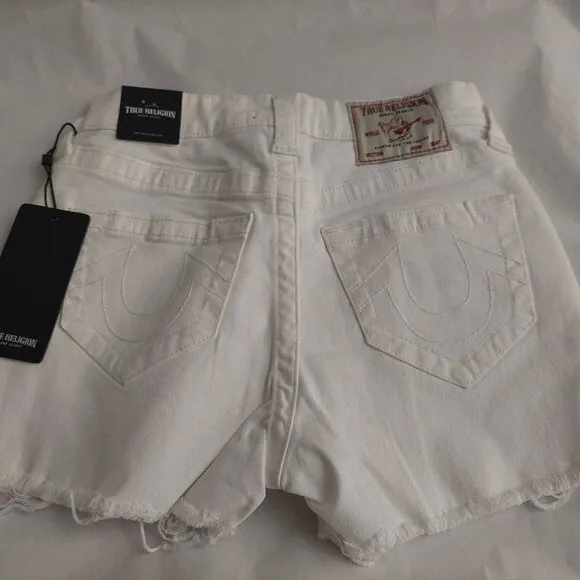 True Religion Brand Jeans White Denim Maisie High Rise Shorts NWT $129