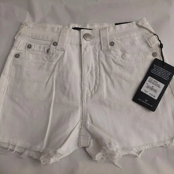 True Religion Brand Jeans White Denim Maisie High Rise Shorts NWT $129