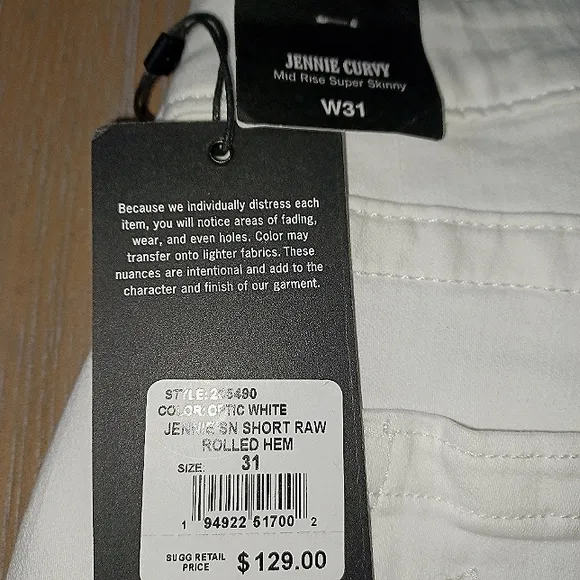 True Religion Jennie Curvy Rolled Hem Shorts in Optic White Denim Size 3…