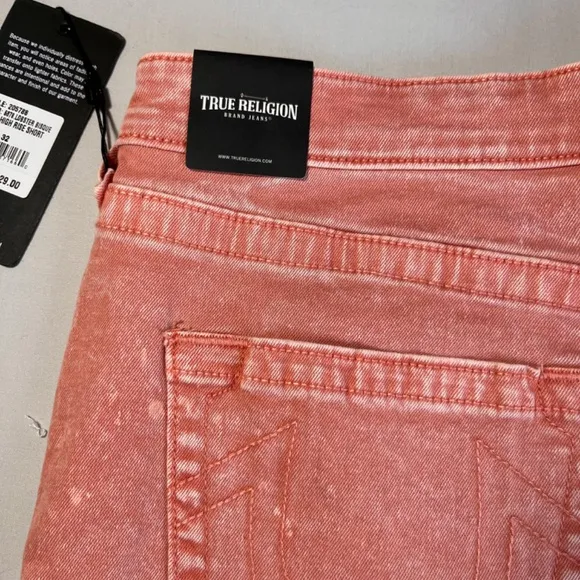 True Religion Maisie High Rise Shorts in Lobster Bisque color Size 32 NWT