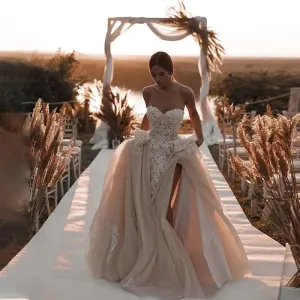 Tulle Beach Scoop Neck Wedding Dress Applique Bride Gown Summer Holiday Boho Wedding Dresses Vestidos De Noiva