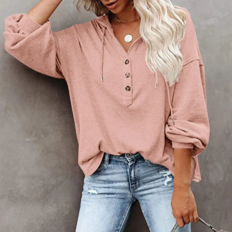 V-Neck Long Sleeve Loose Sports Hoodie
