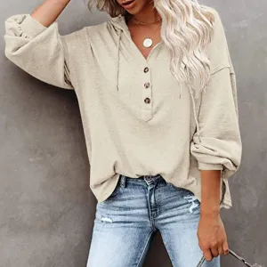 V-Neck Long Sleeve Loose Sports Hoodie