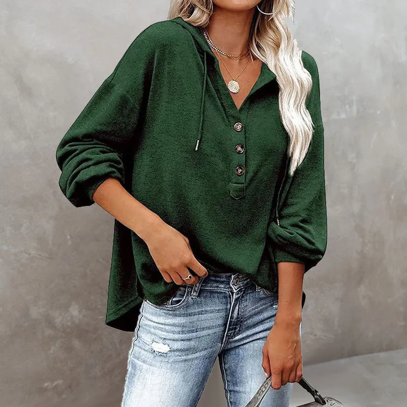 V-Neck Long Sleeve Loose Sports Hoodie
