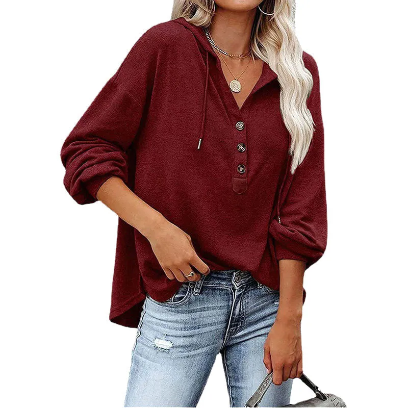 V-Neck Long Sleeve Loose Sports Hoodie