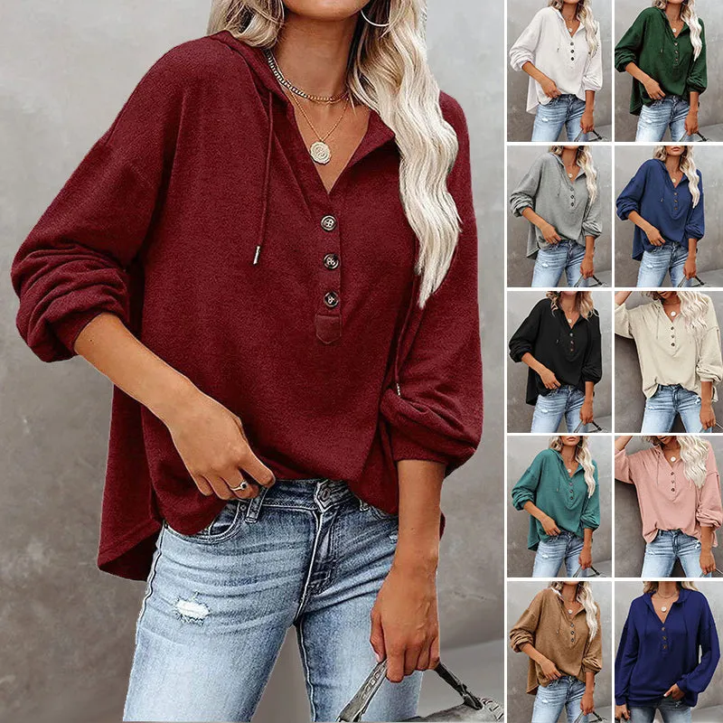 V-Neck Long Sleeve Loose Sports Hoodie