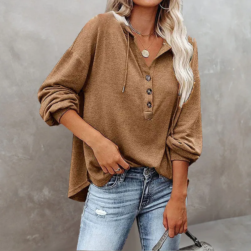 V-Neck Long Sleeve Loose Sports Hoodie