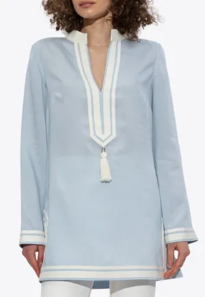 V-neck Long-Sleeved Tunic Blouse