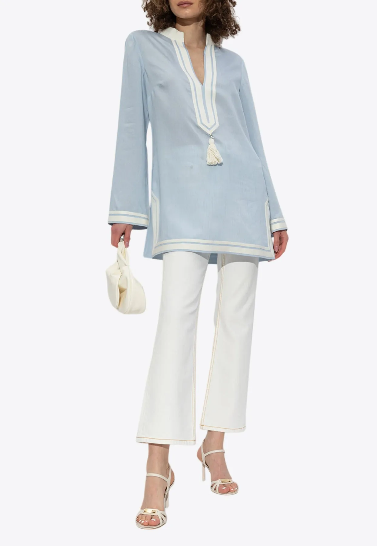 V-neck Long-Sleeved Tunic Blouse