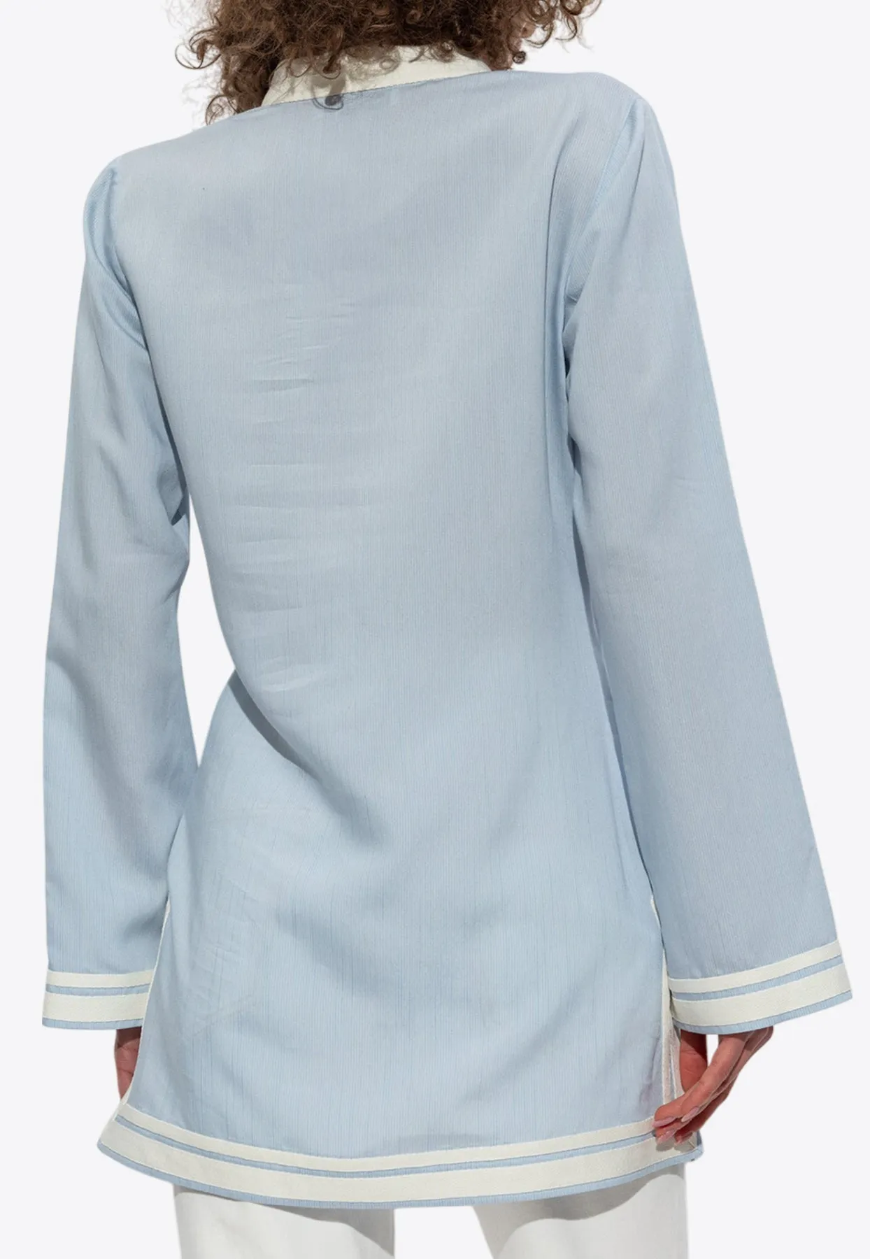 V-neck Long-Sleeved Tunic Blouse