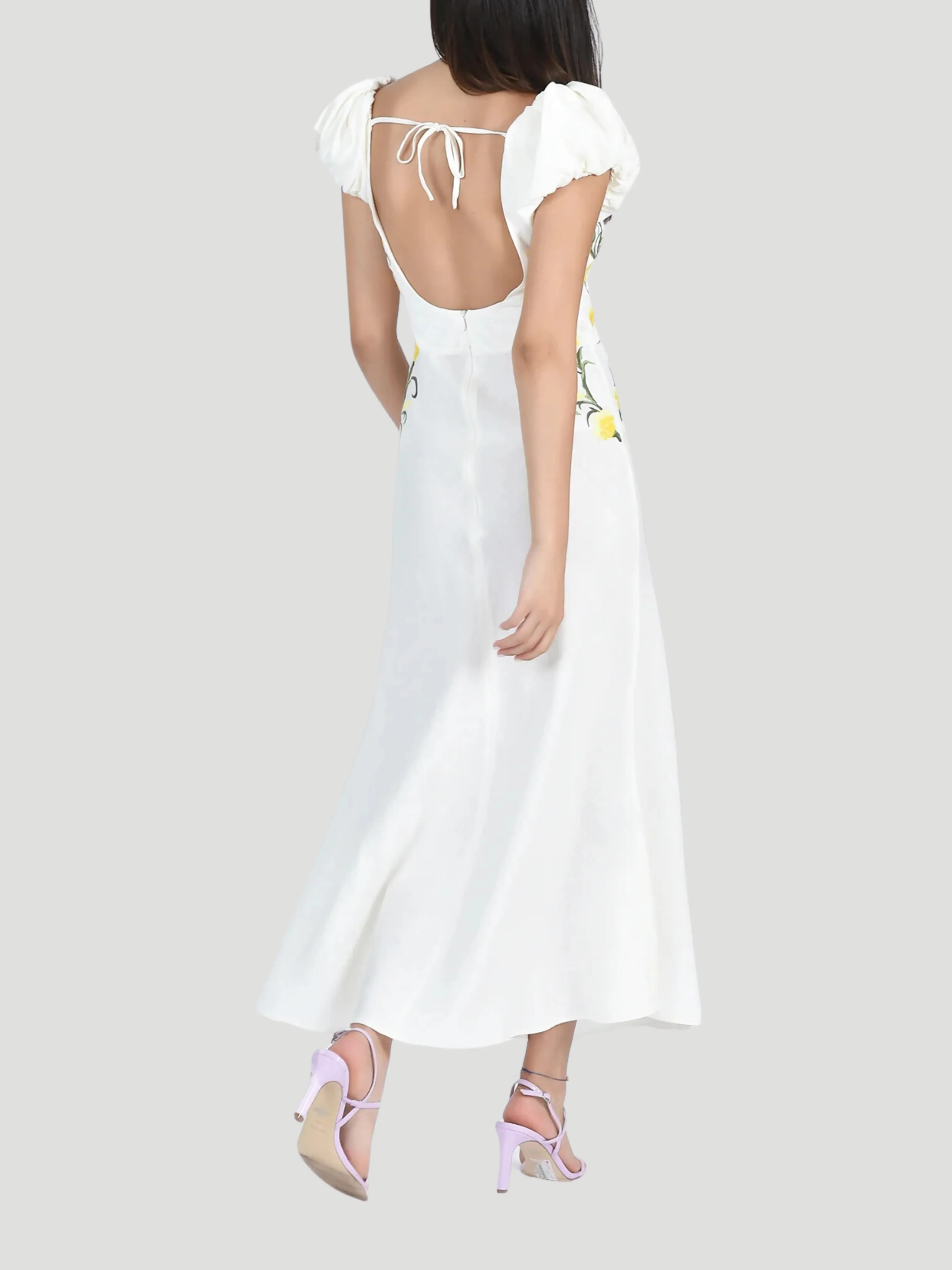 Vienna Floral Embroidery Dress in Cream