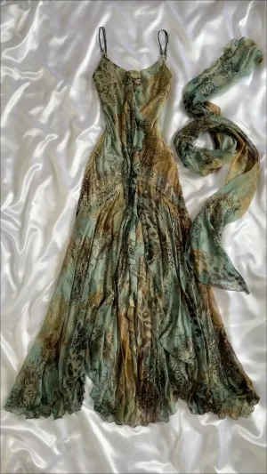 Vintage Spaghetti Straps Sheath Beaded Chiffon Long Evening Party Dresses, D1028