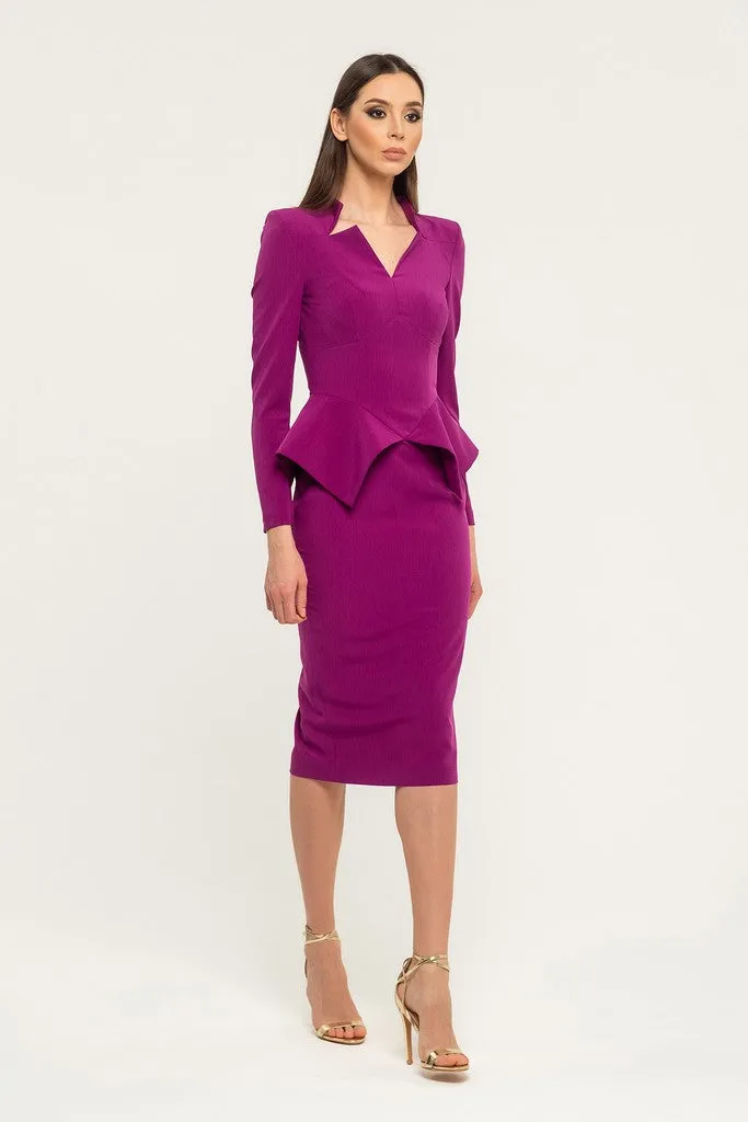 Violet Cocktail & Party Bodycon V-neck 3/4 Sleeves Knee Dress