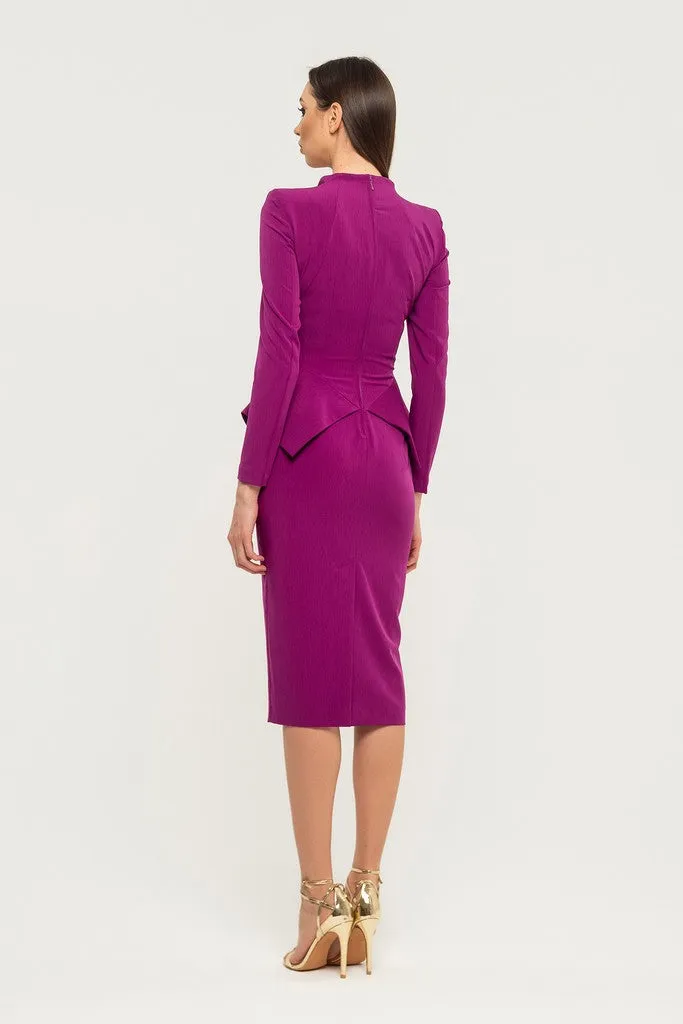 Violet Cocktail & Party Bodycon V-neck 3/4 Sleeves Knee Dress