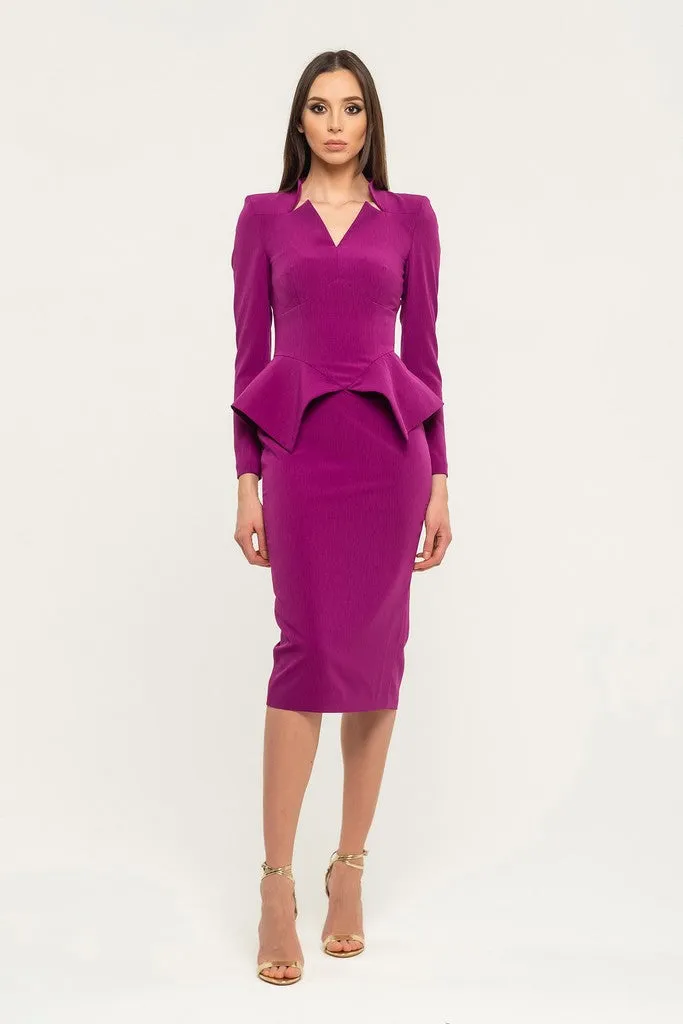 Violet Cocktail & Party Bodycon V-neck 3/4 Sleeves Knee Dress