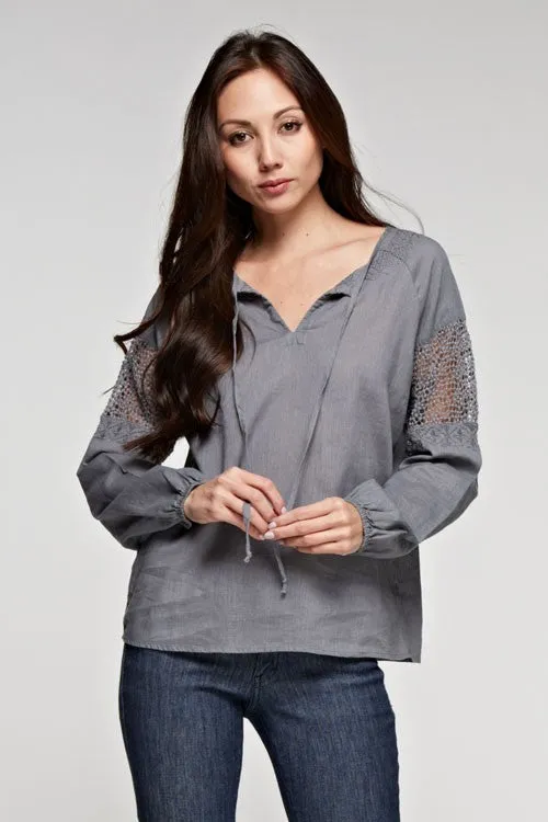 Washed Crochet Inset Top