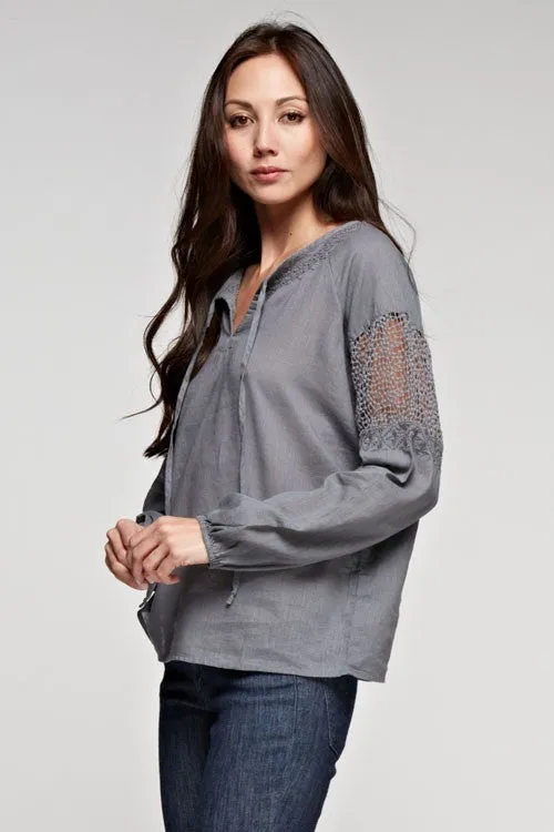 Washed Crochet Inset Top