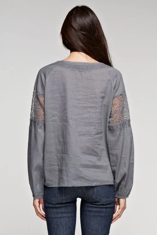 Washed Crochet Inset Top