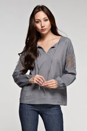 Washed Crochet Inset Top