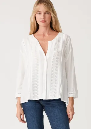 White 3/4 Sleeve Button Down Pleated Blouse