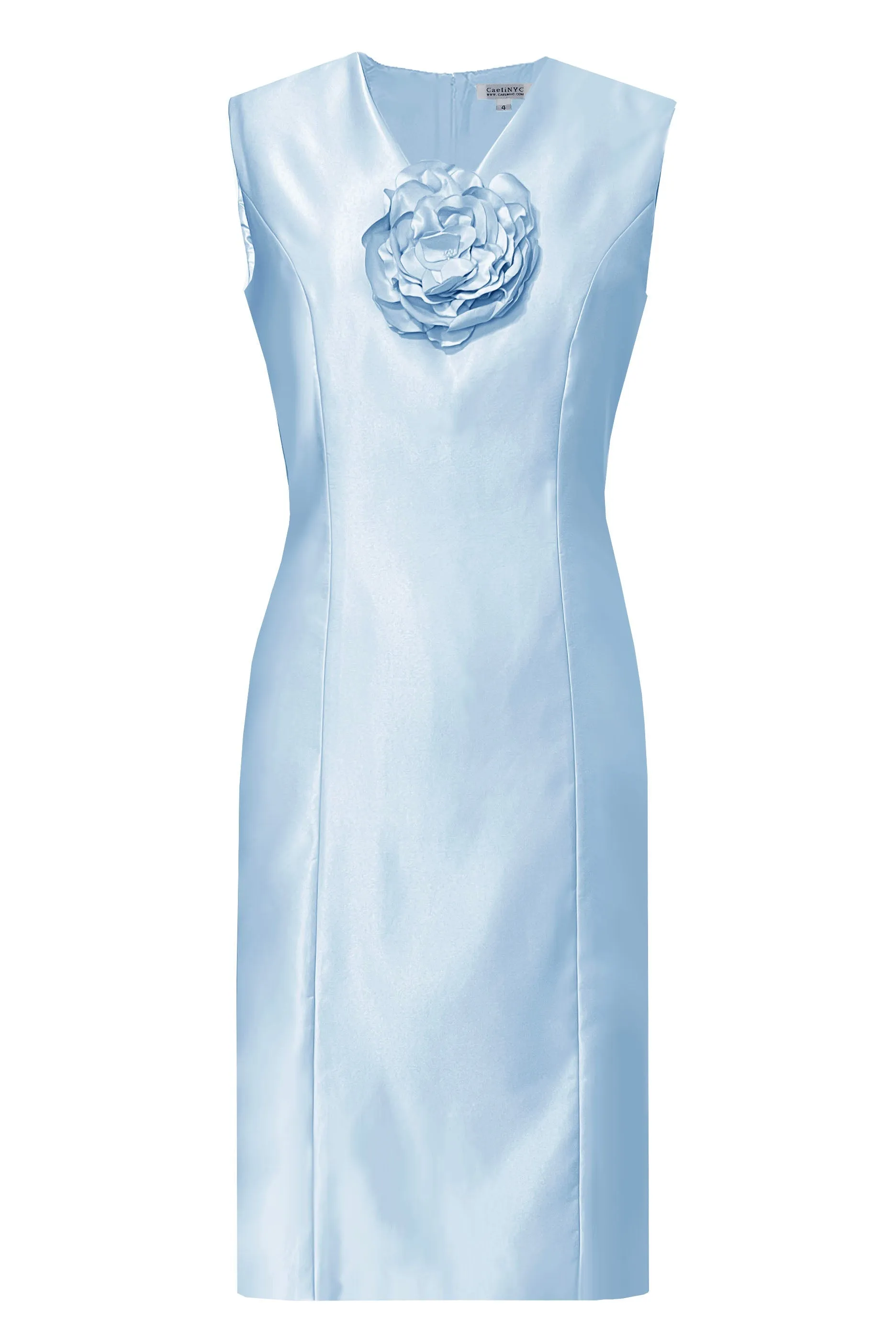 White Ainsley Sheath Cocktail Dress with Flower Detail