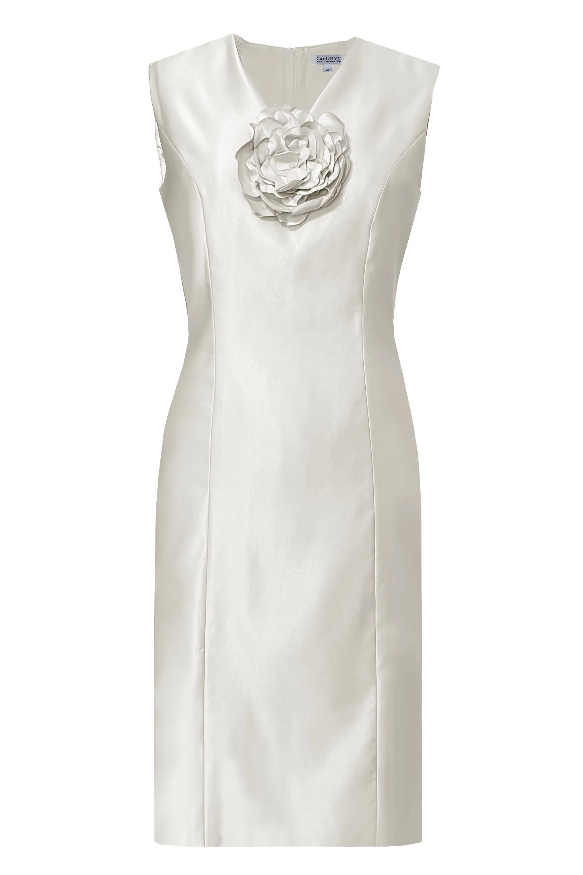 White Ainsley Sheath Cocktail Dress with Flower Detail
