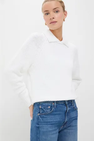White Cotton Collar Long Sleeve Pullover Sweater