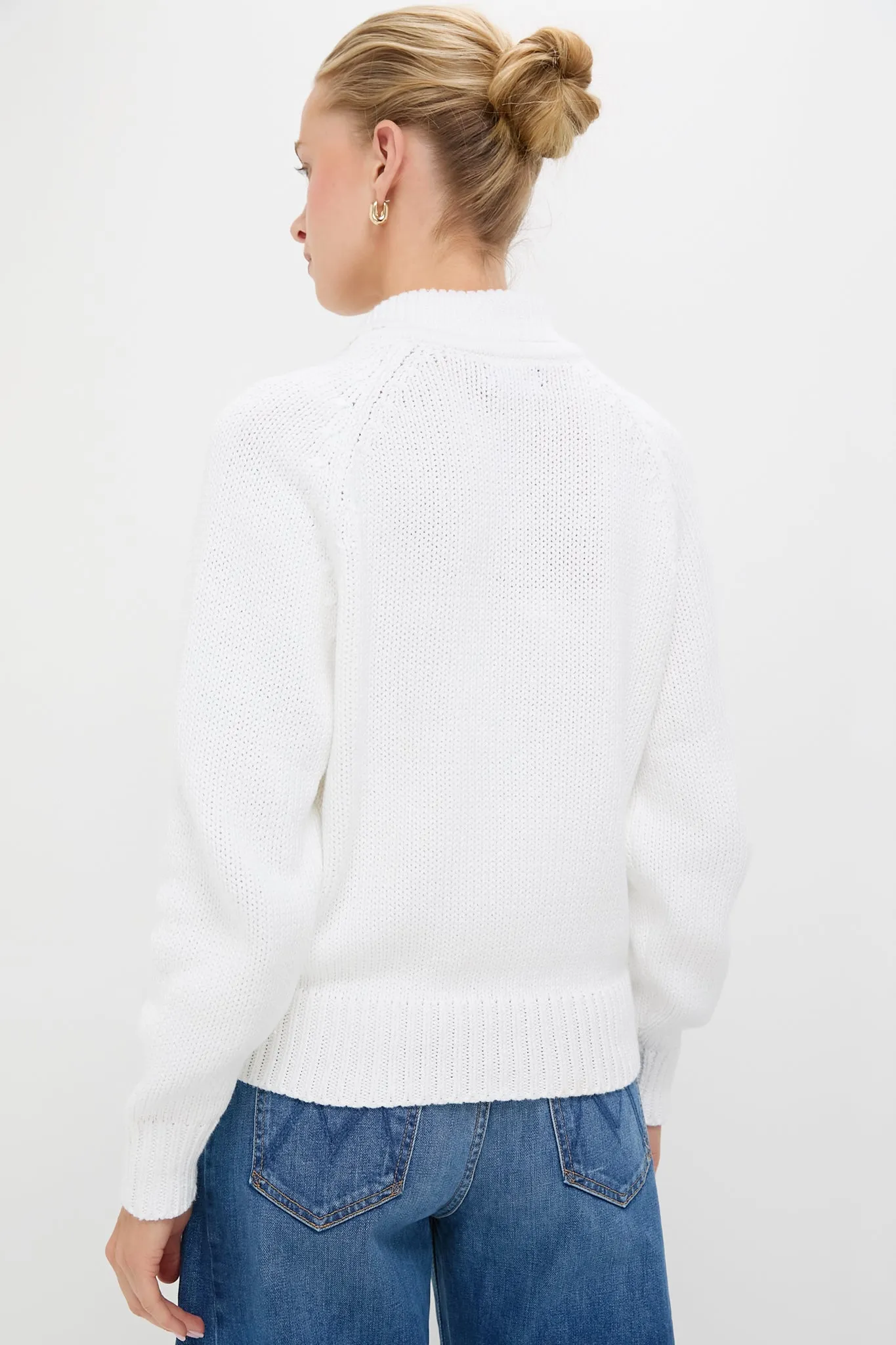White Cotton Collar Long Sleeve Pullover Sweater